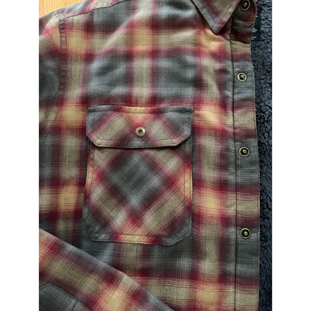 KUHL Mens Medium Sherpa Lined Flannel Plaid Shirt Jacket Gray Burgundy Shacket - Picture 9 of 12